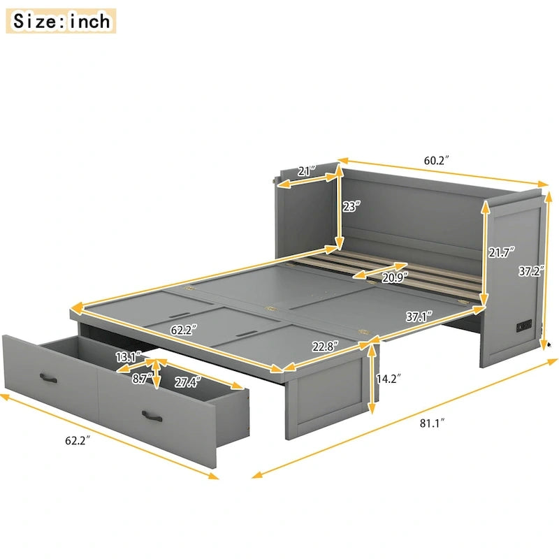 Murphy Bed with USB Port and a Large Drawer