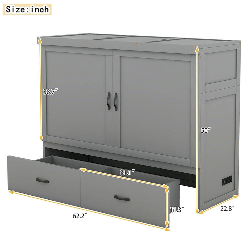 Murphy Bed with USB Port and a Large Drawer
