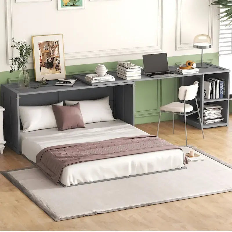 Queen Size Murphy Bed with Rotable Desk