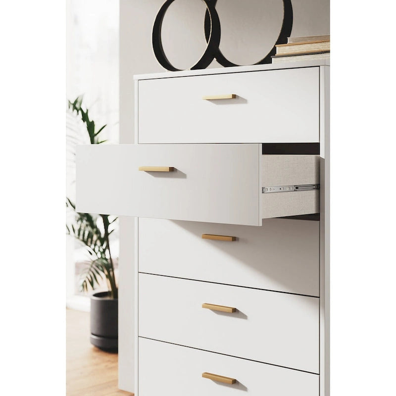 White/Gold 5-Drawer Chest