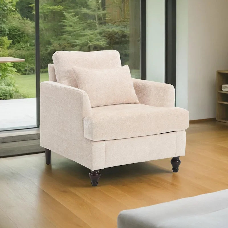 Chenille Accent Chair with Soft Pillow, Mid-Century Modern Armchair