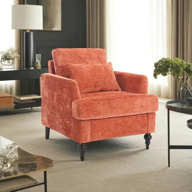 Chenille Accent Chair with Soft Pillow, Mid-Century Modern Armchair
