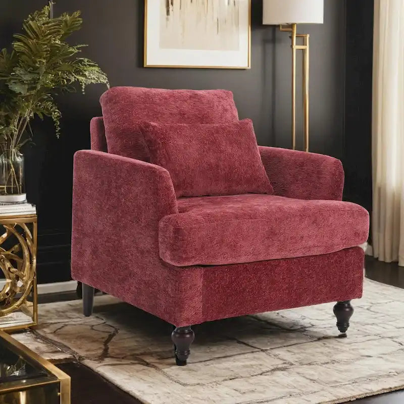 Chenille Accent Chair with Soft Pillow, Mid-Century Modern Armchair