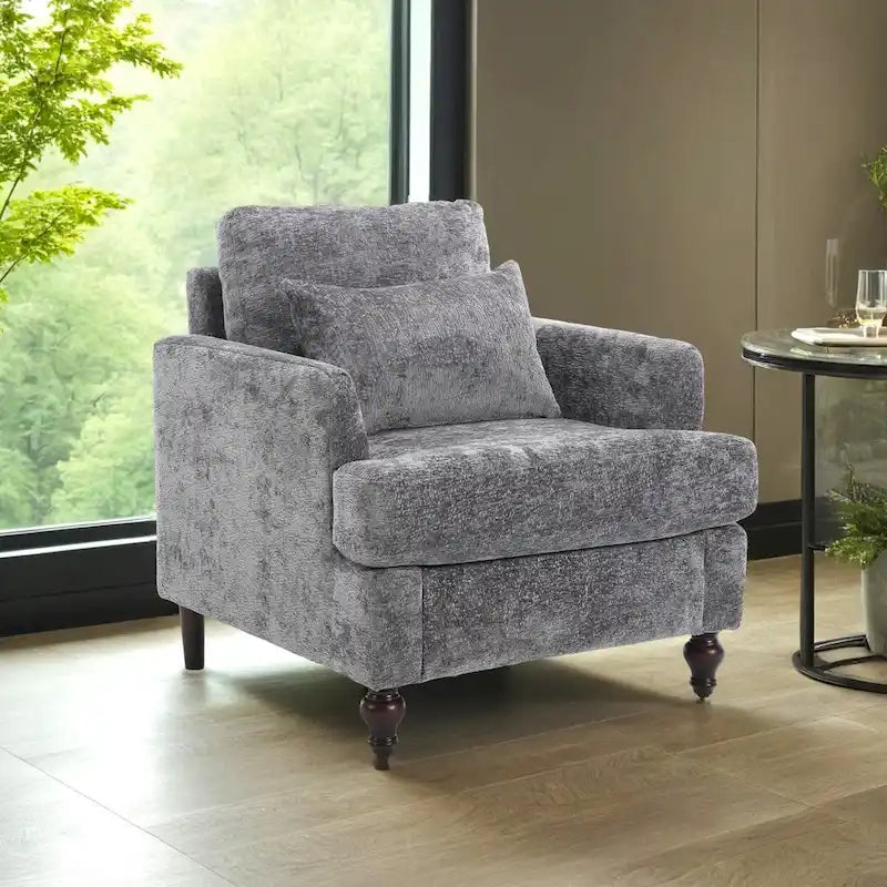 Chenille Accent Chair with Soft Pillow, Mid-Century Modern Armchair