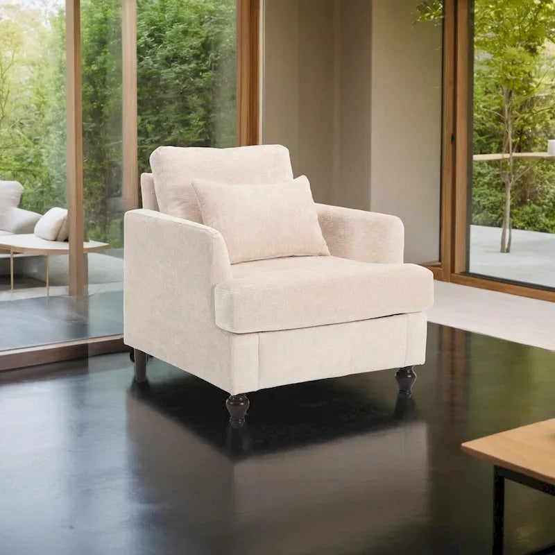 Chenille Accent Chair with Soft Pillow, Mid-Century Modern Armchair