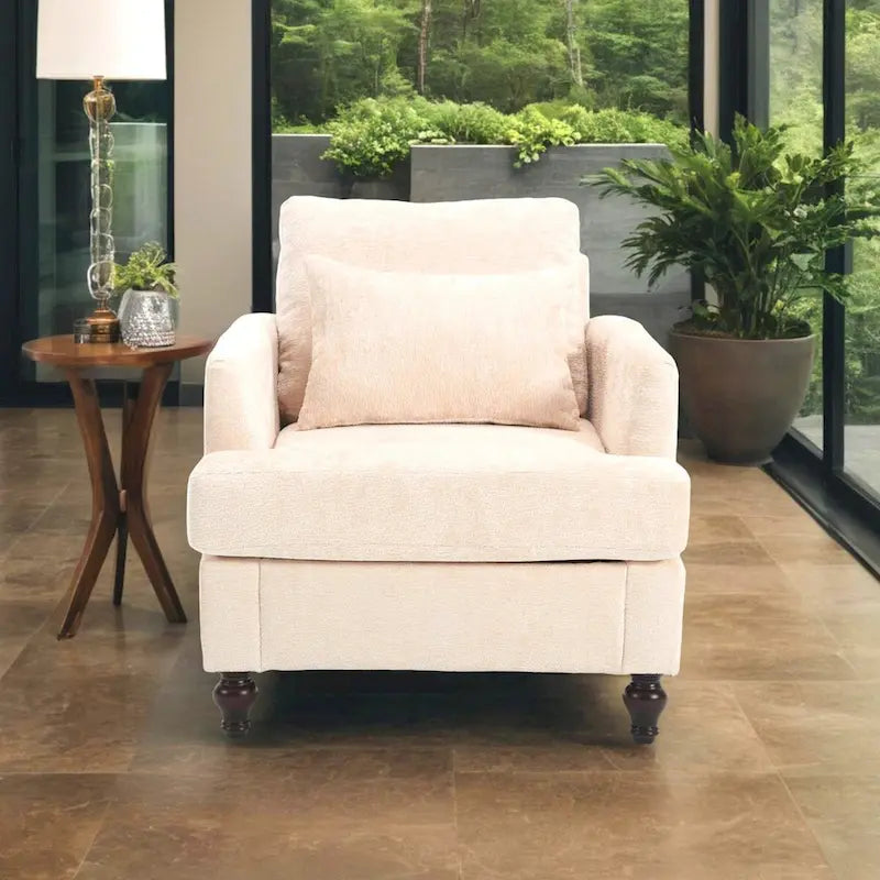 Chenille Accent Chair with Soft Pillow, Mid-Century Modern Armchair