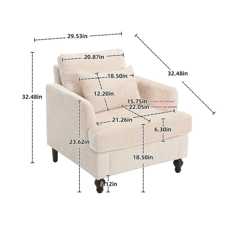 Chenille Accent Chair with Soft Pillow, Mid-Century Modern Armchair