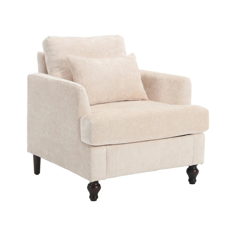 Chenille Accent Chair with Soft Pillow, Mid-Century Modern Armchair