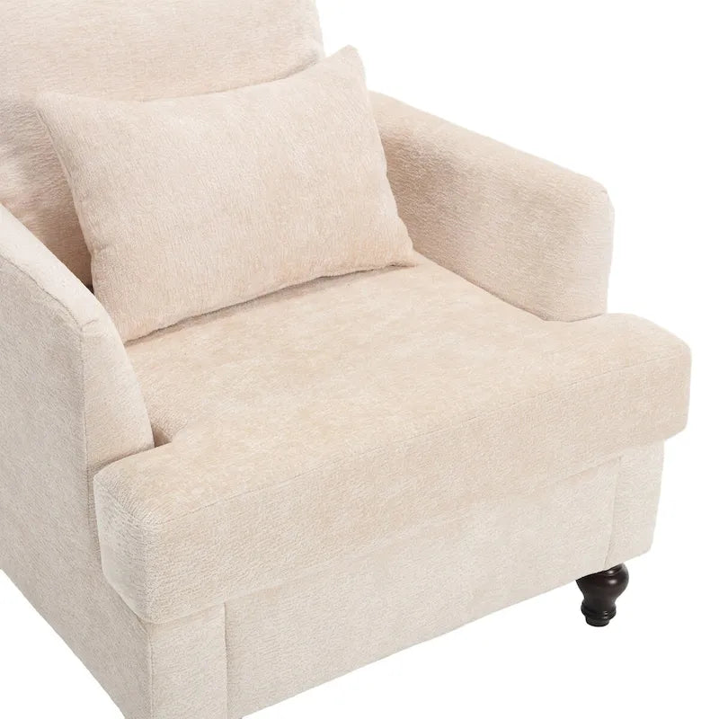 Chenille Accent Chair with Soft Pillow, Mid-Century Modern Armchair