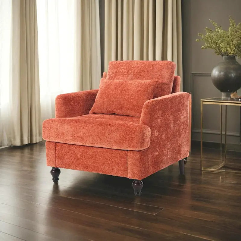 Chenille Accent Chair with Soft Pillow, Mid-Century Modern Armchair