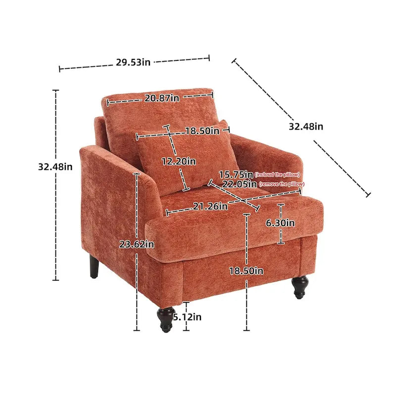 Chenille Accent Chair with Soft Pillow, Mid-Century Modern Armchair