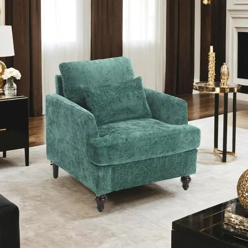 Chenille Accent Chair with Soft Pillow, Mid-Century Modern Armchair
