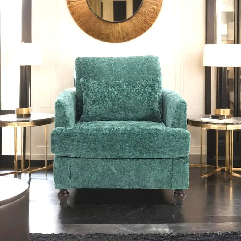 Chenille Accent Chair with Soft Pillow, Mid-Century Modern Armchair