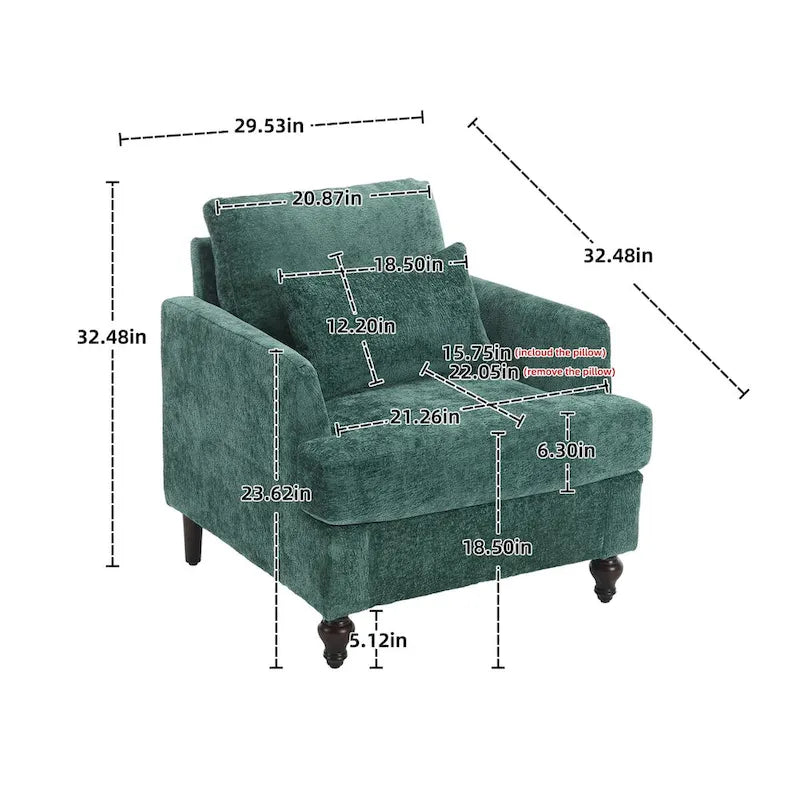 Chenille Accent Chair with Soft Pillow, Mid-Century Modern Armchair