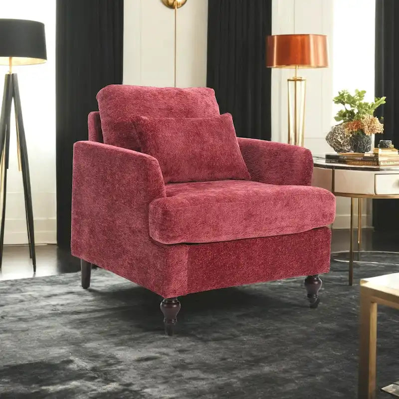 Chenille Accent Chair with Soft Pillow, Mid-Century Modern Armchair