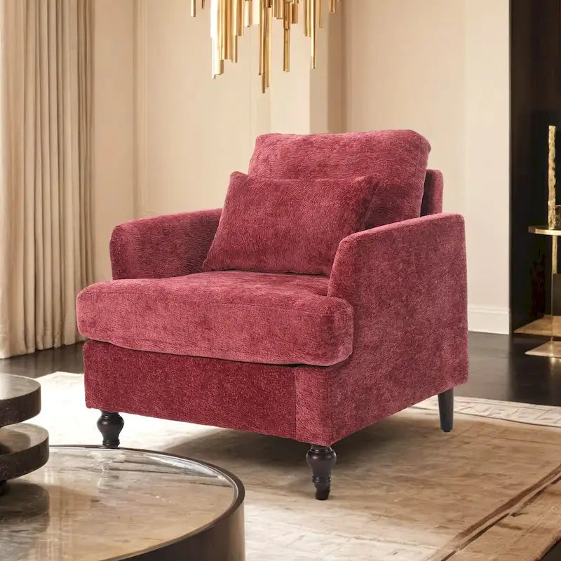 Chenille Accent Chair with Soft Pillow, Mid-Century Modern Armchair