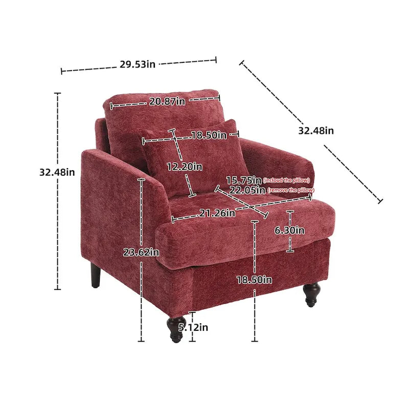 Chenille Accent Chair with Soft Pillow, Mid-Century Modern Armchair