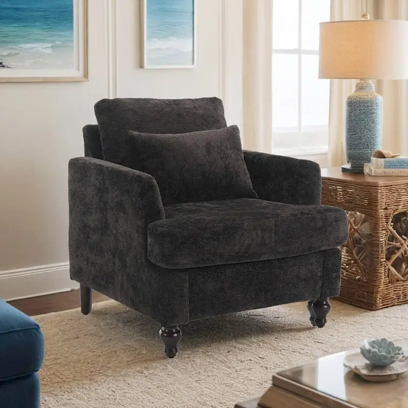 Chenille Accent Chair with Soft Pillow, Mid-Century Modern Armchair