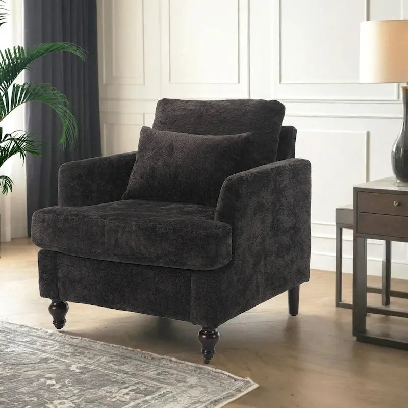 Chenille Accent Chair with Soft Pillow, Mid-Century Modern Armchair