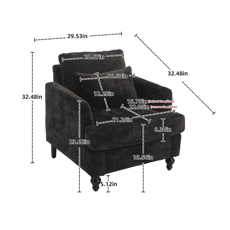 Chenille Accent Chair with Soft Pillow, Mid-Century Modern Armchair