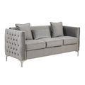 73 Inch Modern Sofa with 3 Pillows, Tufted Gray Velvet, Silver Legs