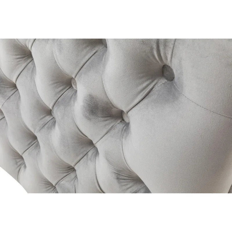 73 Inch Modern Sofa with 3 Pillows, Tufted Gray Velvet, Silver Legs