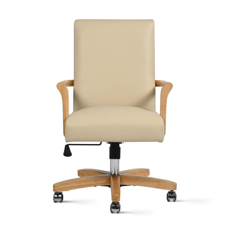 Modern Farmhouse Top Grain Leather Swivel Office Desk Chair