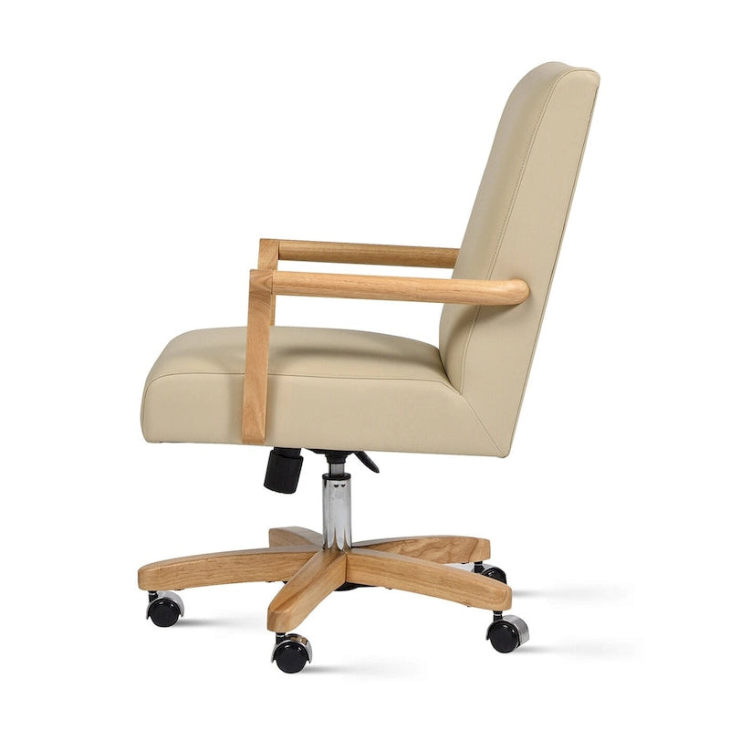 Modern Farmhouse Top Grain Leather Swivel Office Desk Chair