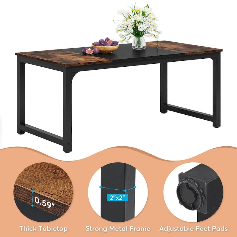 63 Industrial Dining Table for 4-6, Kitchen Table for Dinning Room - 63 L x 31.5 W x 29.53 H