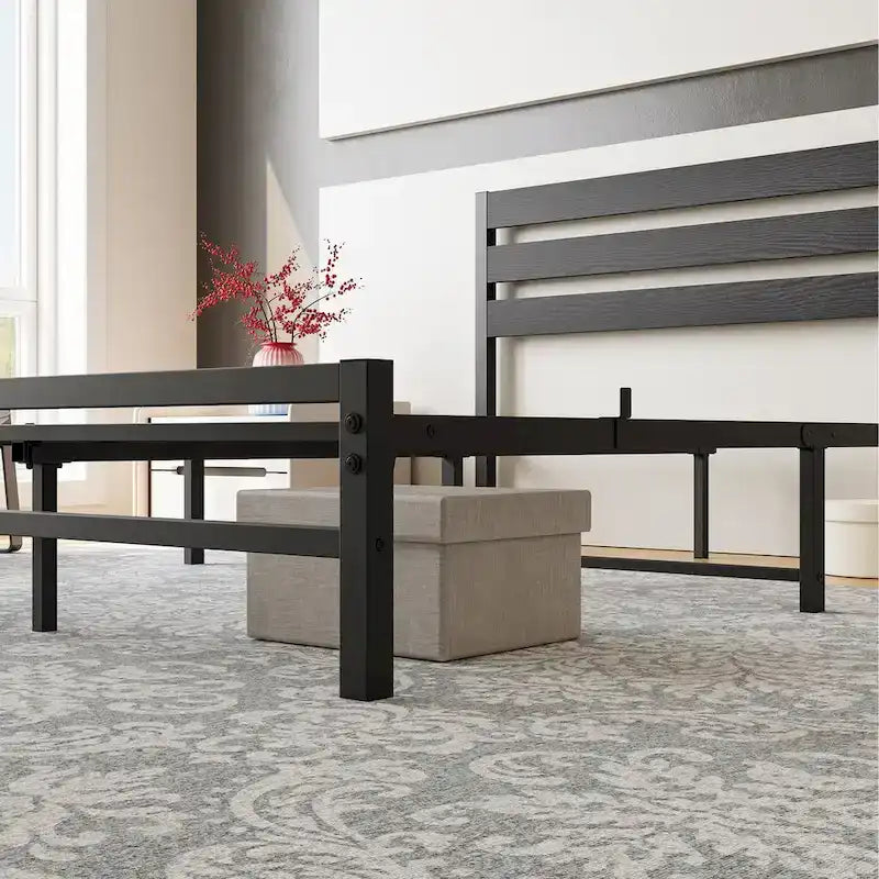 Platform Bed Frame With Wooden Headboard, Under Bed Storage, Non-Slip