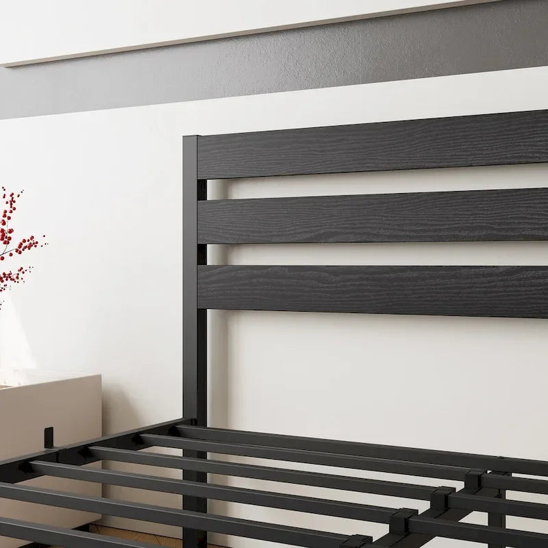 Platform Bed Frame With Wooden Headboard, Under Bed Storage, Non-Slip