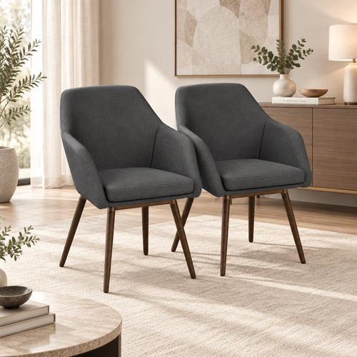 Carson Carrington Akrehamn 2-piece Grey Faux Leather Arm Chair Set with Beech Legs